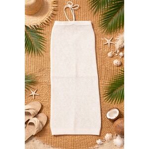 Cocobebe Cream Open Knit Swim Cover Beach Coverup Tie Neck Size Small